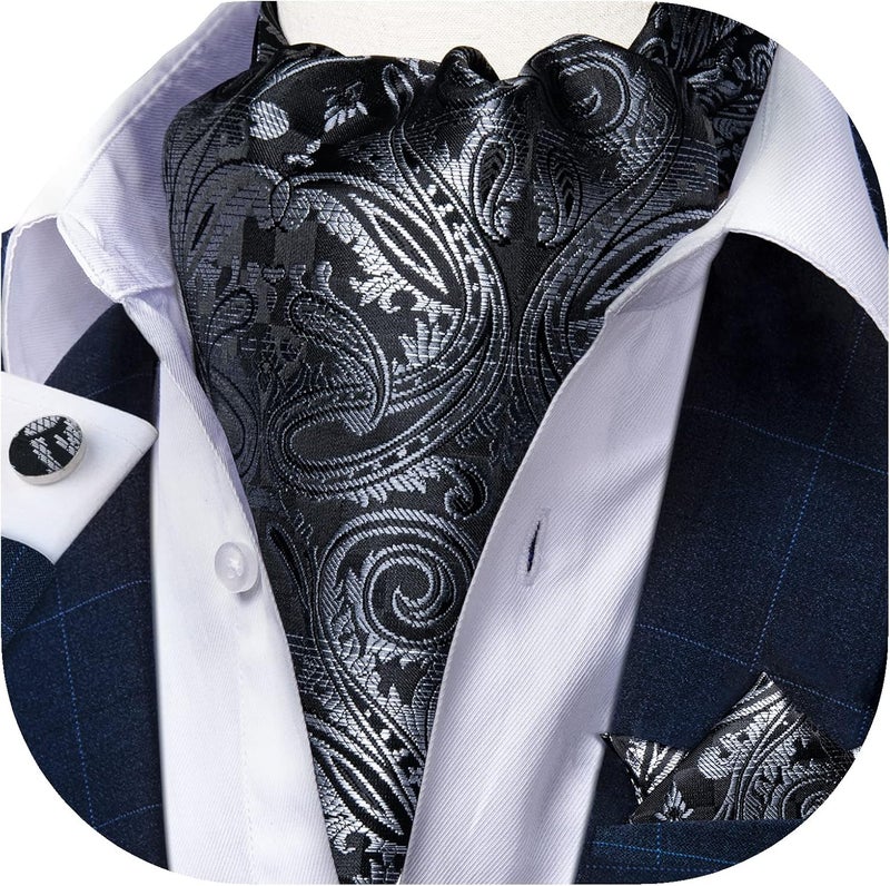 DiBanGu 3PCS Ascot Ties for Men Wedding Jacquard Woven Silk Ascot Cravat for Men Cravat Tie and Pocket Square Set - Image 2